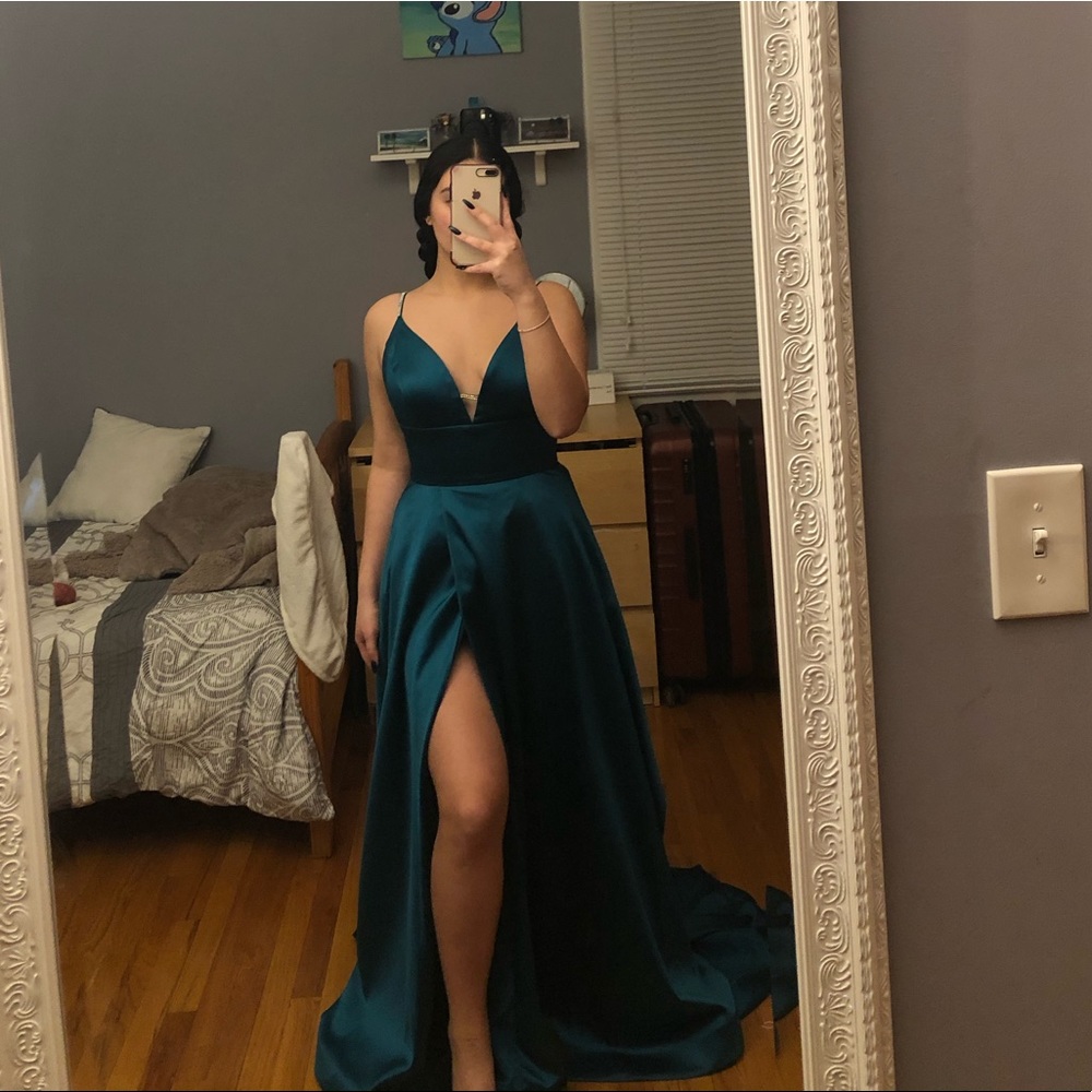 Turquoise slit prom dress